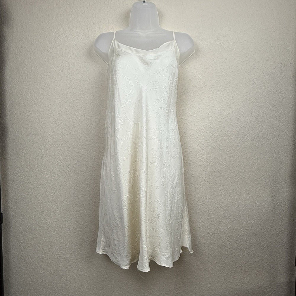 Vtg Valerie Stevens 100% Silk Ivory Embroidered Slip Dress Nightgown 1X *flaw